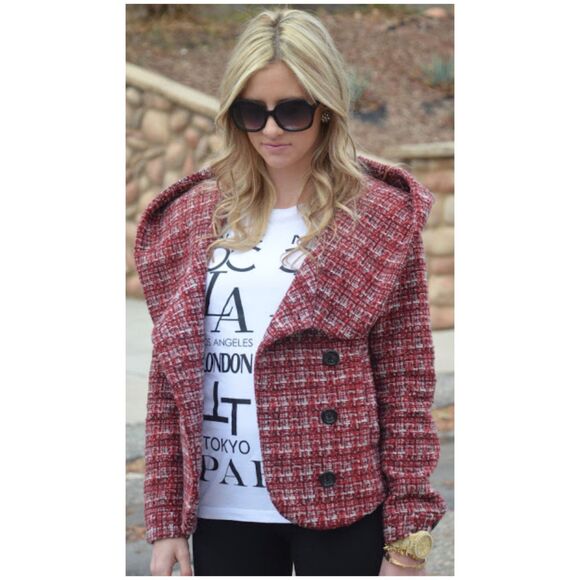 BDG Sweaters - BDG Tweed Wool Blend Boucle Hooded Jacket Fully Lined